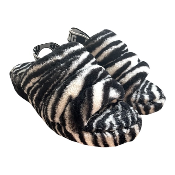 UGG SIZE 8 FLUFFY YEAH ZEBRA PRINT CASUAL SLING BACK PLATFORM SLIDES - Picture 1 of 8